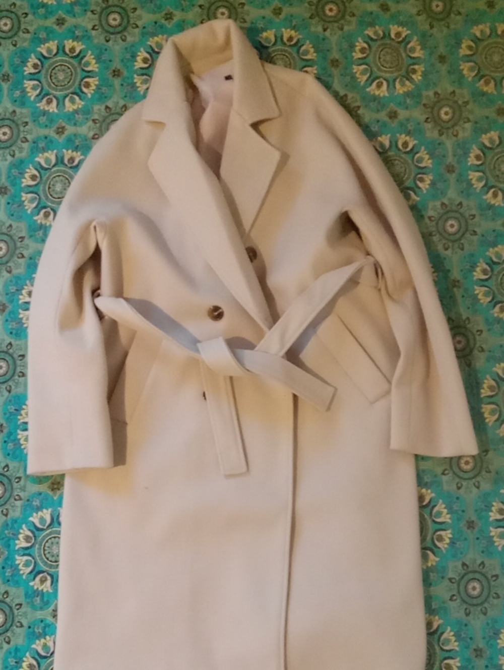 Women’s Cream Belted Wool-Blend Coat